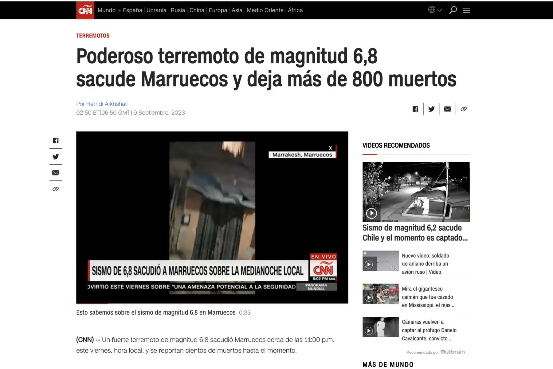 Principales medios de comunicación informan sobre el terremoto que se dio en Marruecos. Foto: Captura TV