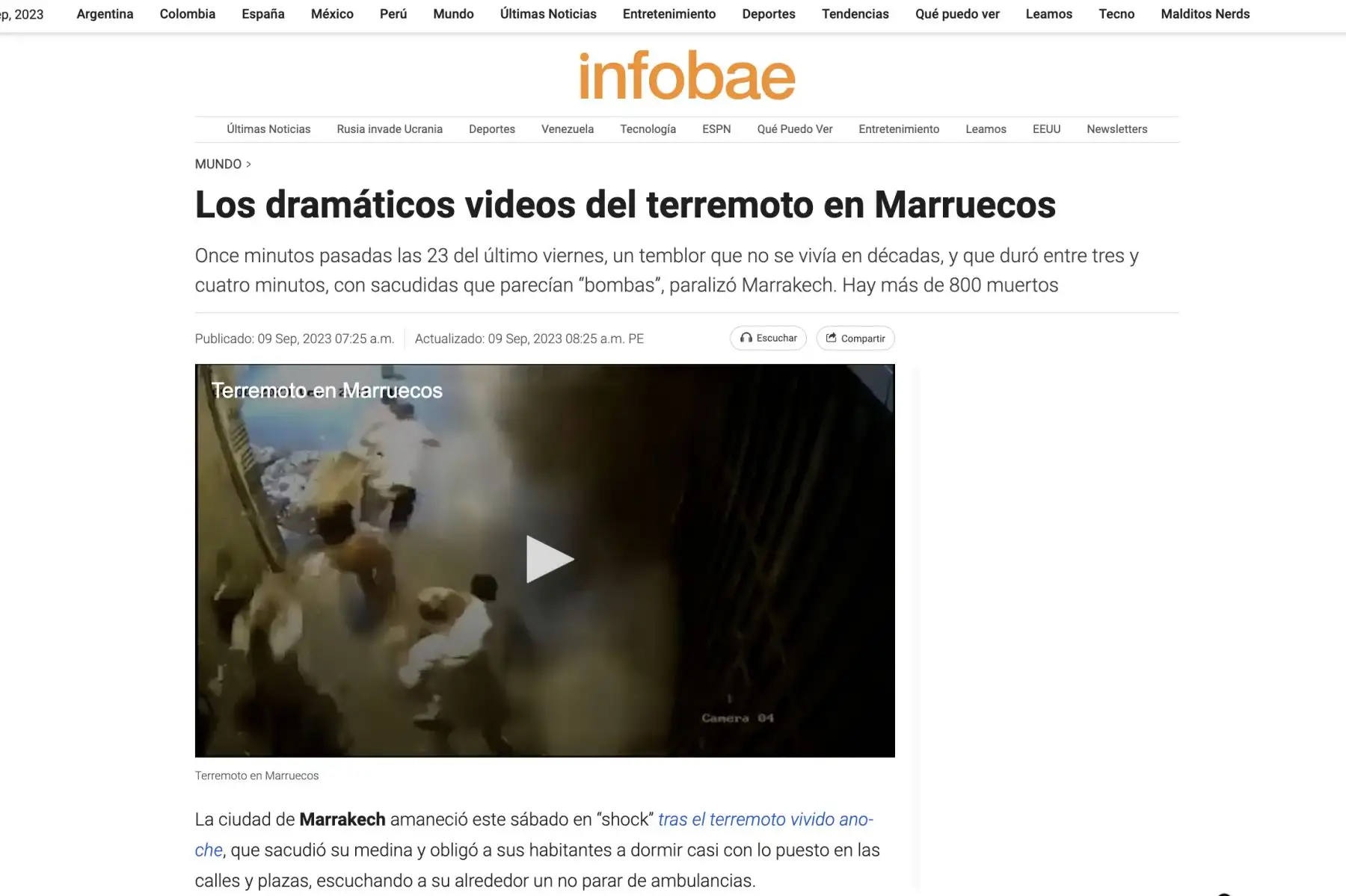 Principales medios de comunicación informan sobre el terremoto que se dio en Marruecos. Foto: Captura TV