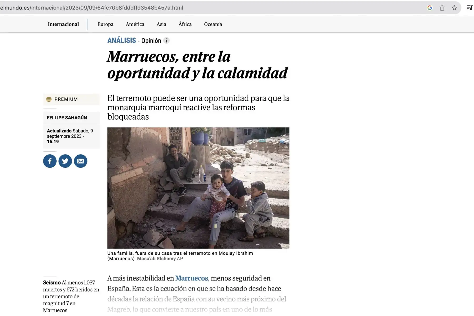 Principales medios de comunicación informan sobre el terremoto que se dio en Marruecos. Foto: Captura TV