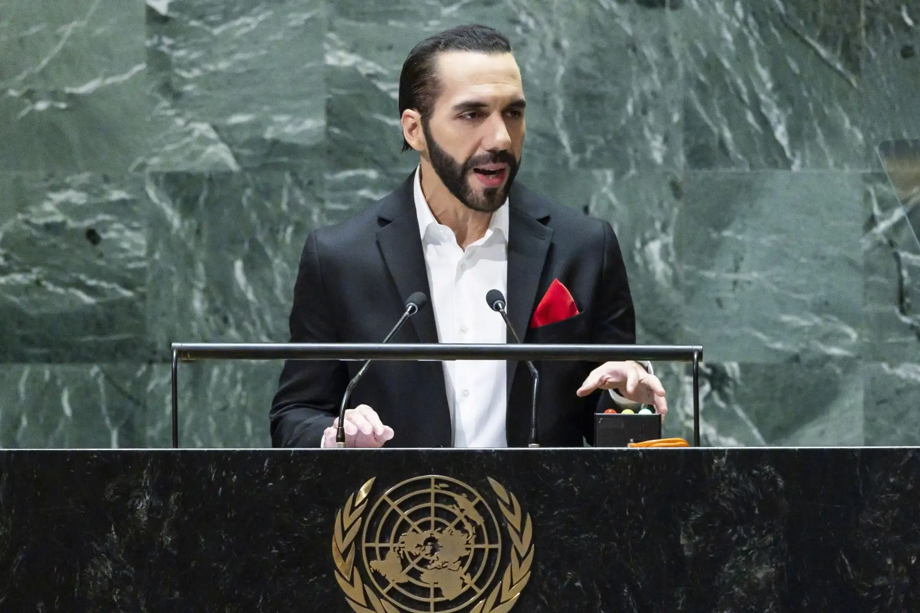 Presidente de El Salvador, Nayib Bukele, interviene en la Asamblea General de la ONU. Foto: EFE