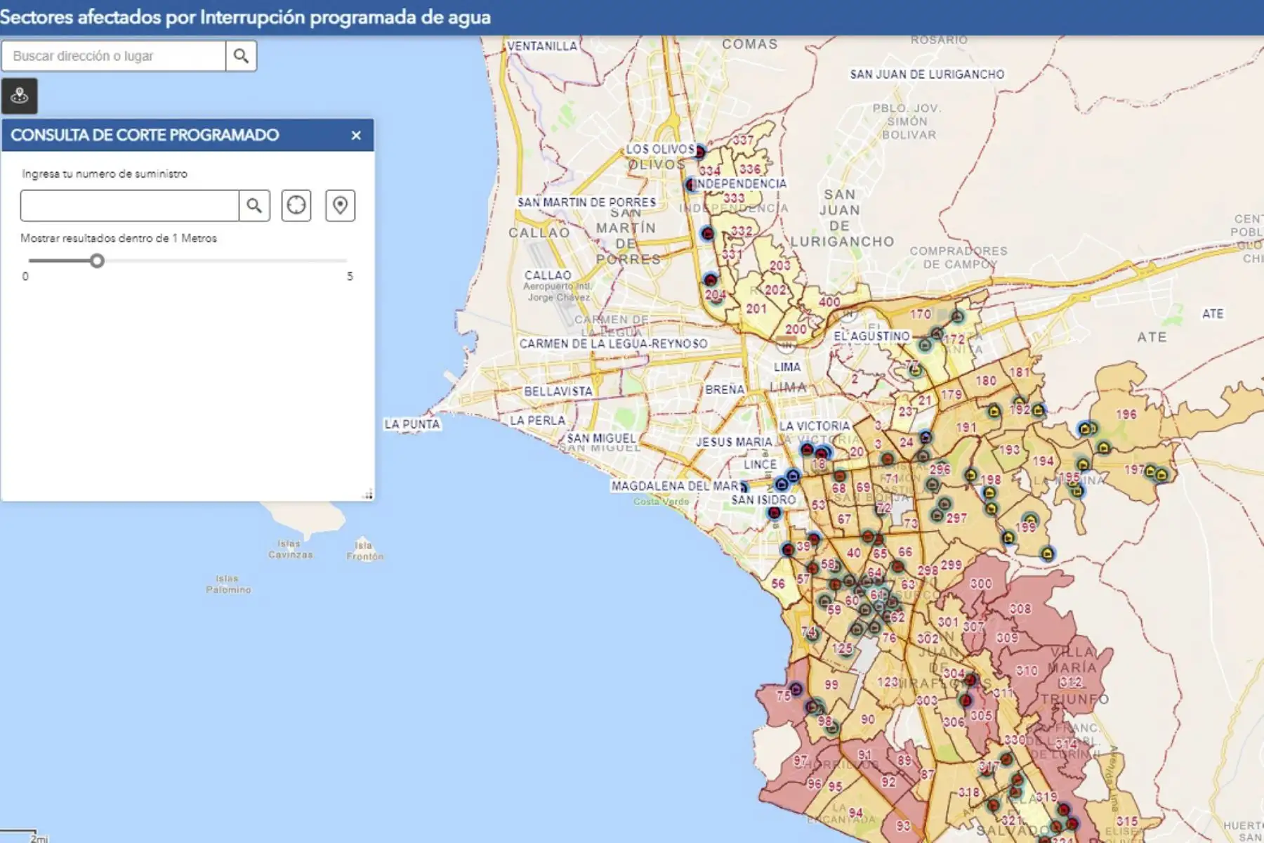 Mediante la aplicación ArcGIS podrás conocer si tu número de suministro estará incluido en los puntos donde se interrumpirá el suministro de agua. Foto: Captura Sedapal