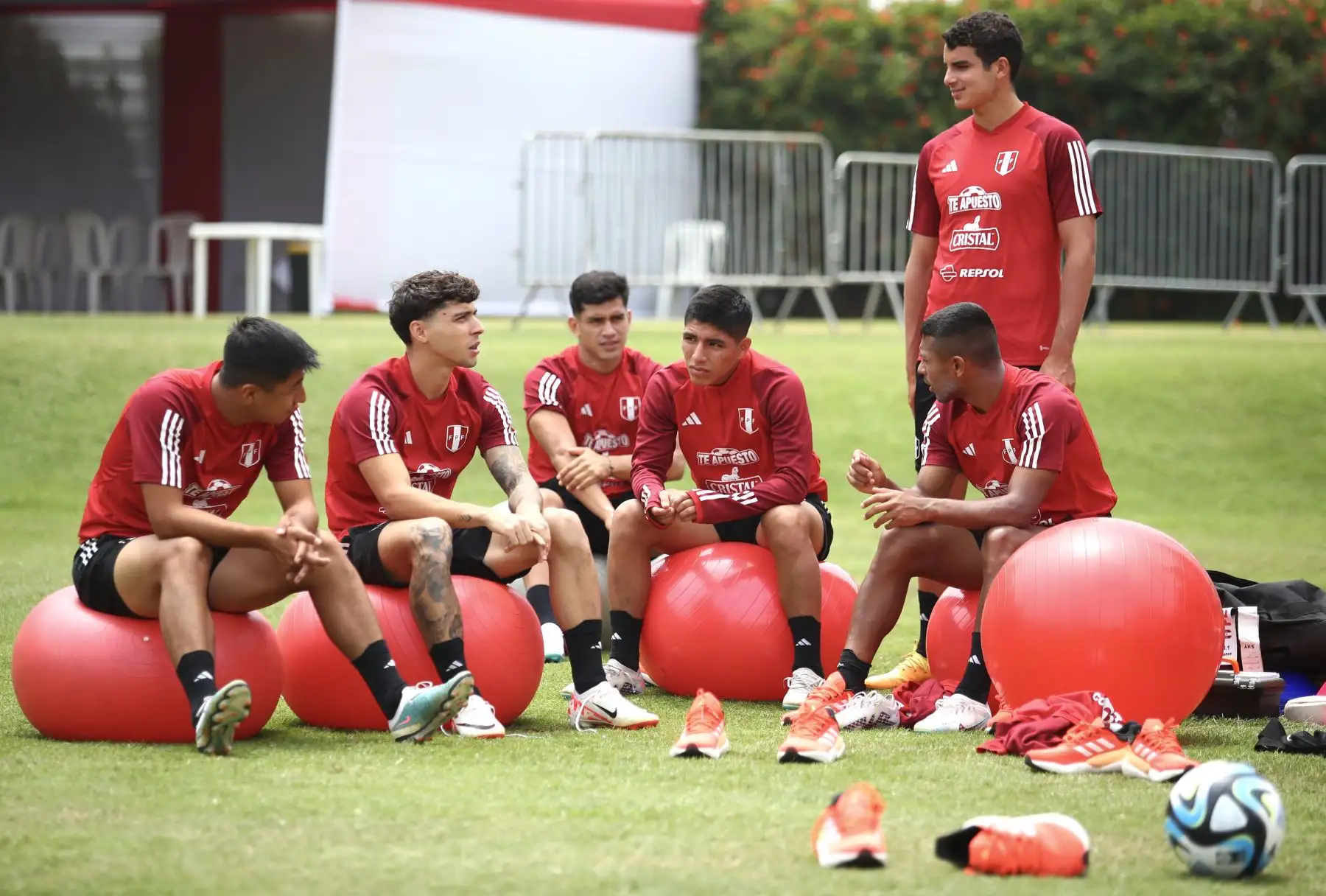 Selección Peruana realiza entrenamientos  con miras a afrontar a Chile, por la fecha tres  de las Eliminatorias al Mundial 2026.
Foto: FPF