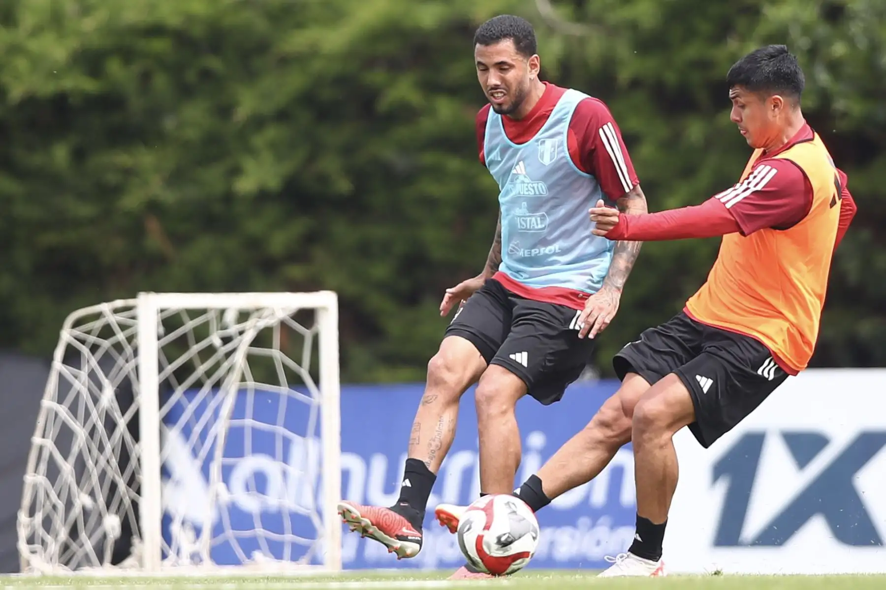 Jugadores de la Selección Peruana de Fútbol volvieron a las prácticas en el complejo de entrenamiento de la Universidad Católica de Chile. Se realizaron trabajos regenerativos y tácticos en campo. Foto: FPF