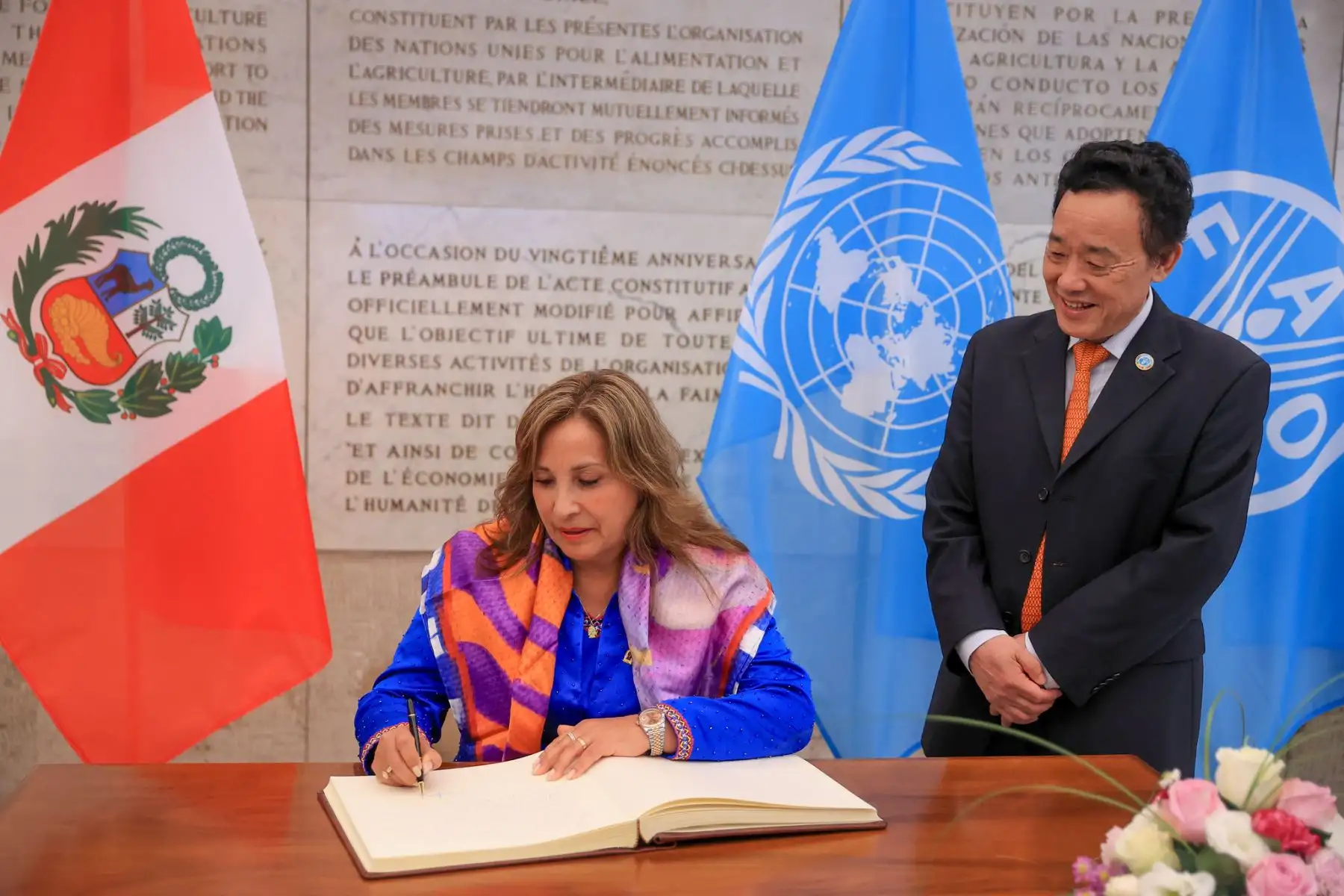 La presidenta Dina Boluarte se reunió con el director general de la Organización de las Naciones Unidas para la Alimentación y la Agricultura (FAO), QU Dongyu.
Foto: ANDINA/Prensa Presidencia