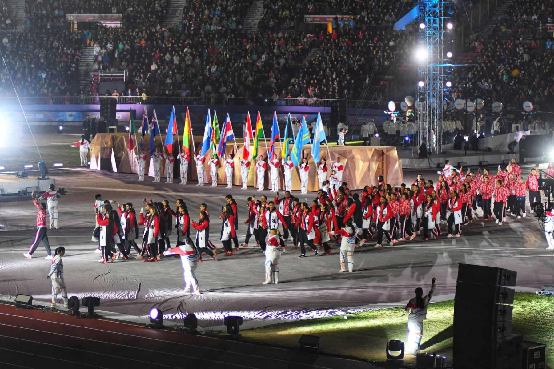 Ceremonia inaugural de los Juegos Panamericanos Santiago 2023. La posta debía tomarla Barranquilla. Foto: ANDINA/Difusión