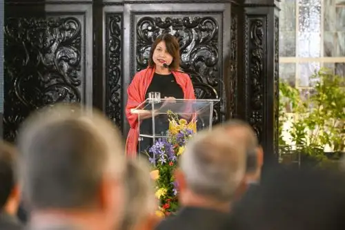 Ana Cecilia Gervasi, ministra de Relaciones Exteriores, en ceremonia de hoy. ANDINA/Difusión