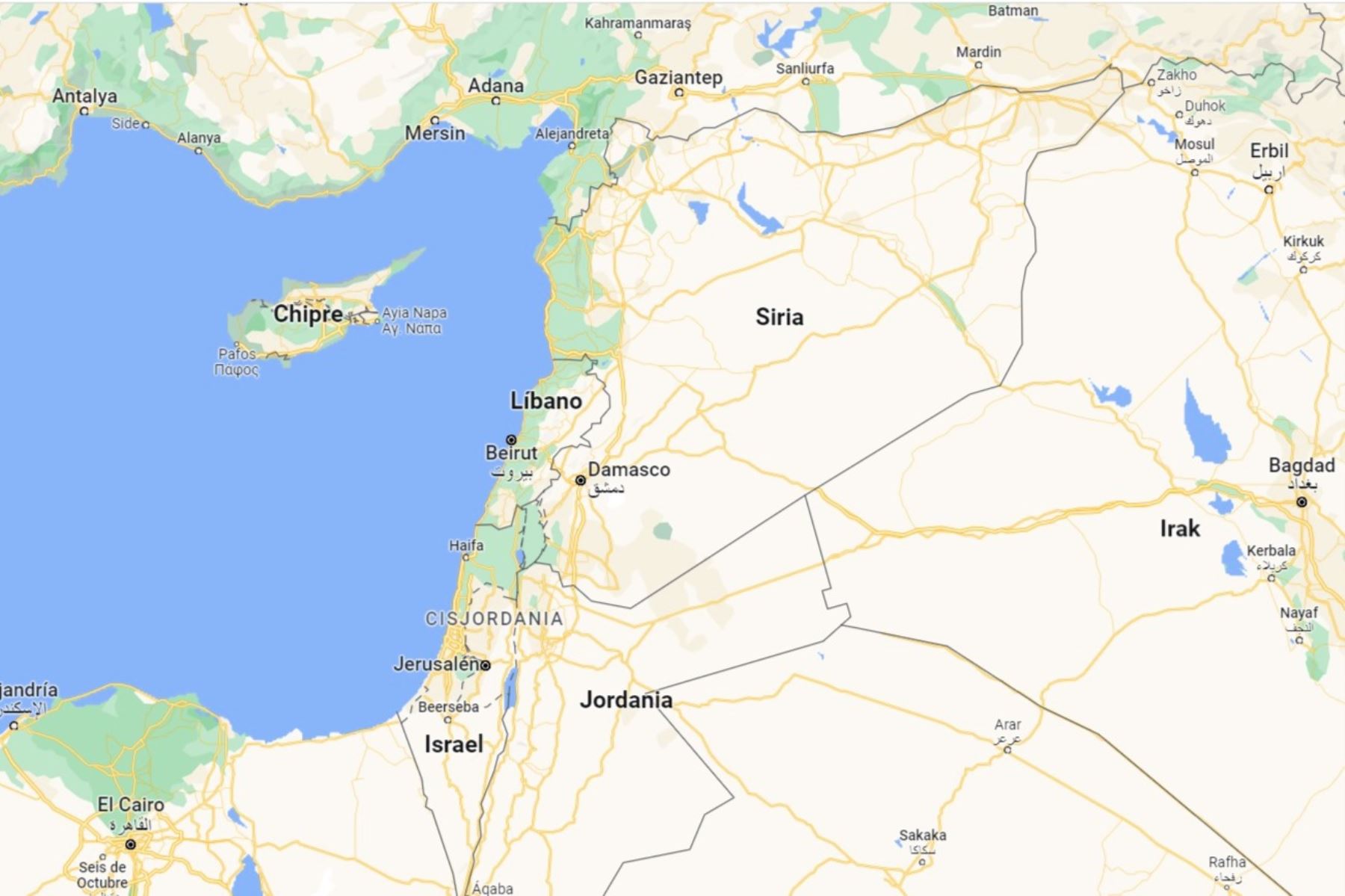 Mapa de algunos países de Medio Oriente. Imagen: Google Maps.
