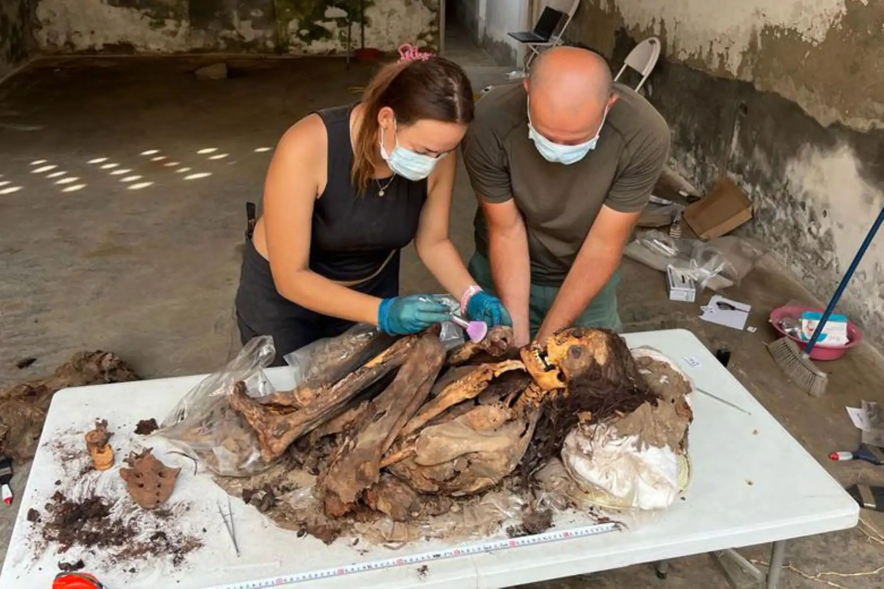 Cerro Colorado, Barranca: En una colaboración entre investigadores peruanos y polacos, se han encontrado 14 fardos funerarios en excavaciones en Cerro Colorado.
Foto: Difusión