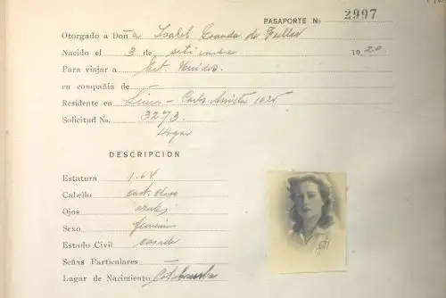Pasaporte de 1943 de la cantante y compositora Chabuca Granda, es uno de los documentos que se exhibirán en la Casa de la Cultura Criolla, desde el 31 de octubre. Foto: ANDINA/Difusión.