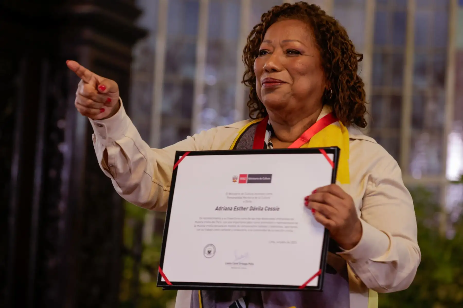 Presidenta de la república, Dina Boluarte, participó en la ceremonia de reconocimiento como Personalidad Meritoria de la Cultura y declaratoria de Patrimonio Cultural de la Nación en el Día de la Canción Criolla. Foto: ANDINA/ Prensa Presidencia