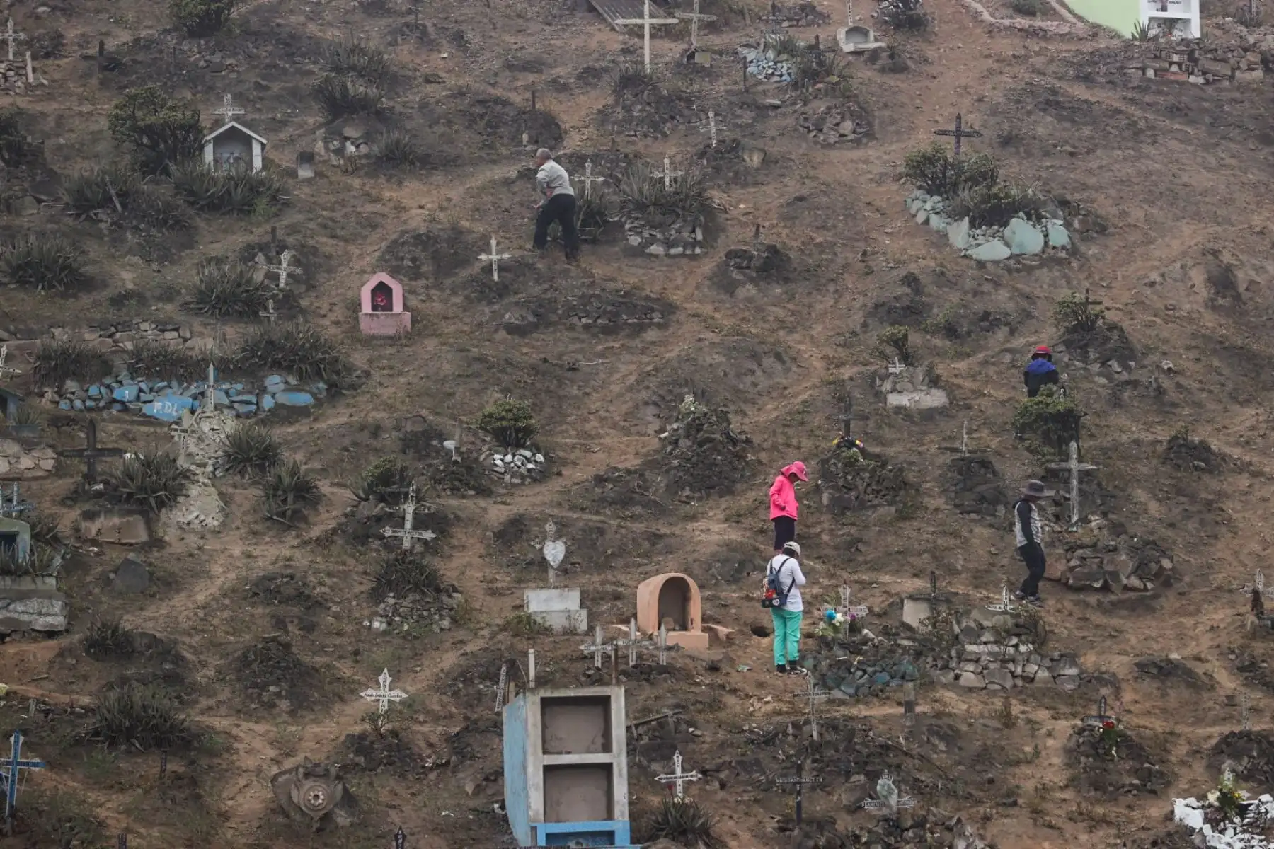 Cada 1 de noviembre miles de familias se abren paso entre los cerros de Villa María del Triunfo, desde muy tempranas horas entre acordes de encendidos huainos y humeantes caldos de mote, cerdos recién horneados y cuyes de campeonato,  recorren sus faldas en busca de sus seres queridos enterrados en el Cementerio Virgen de Lourdes, conocido popularmente como Nueva Esperanza el camposanto más grande del Sudamérica y el segundo más grande del mundo.
Foto: ANDINA/Juan Carlos Guzmán