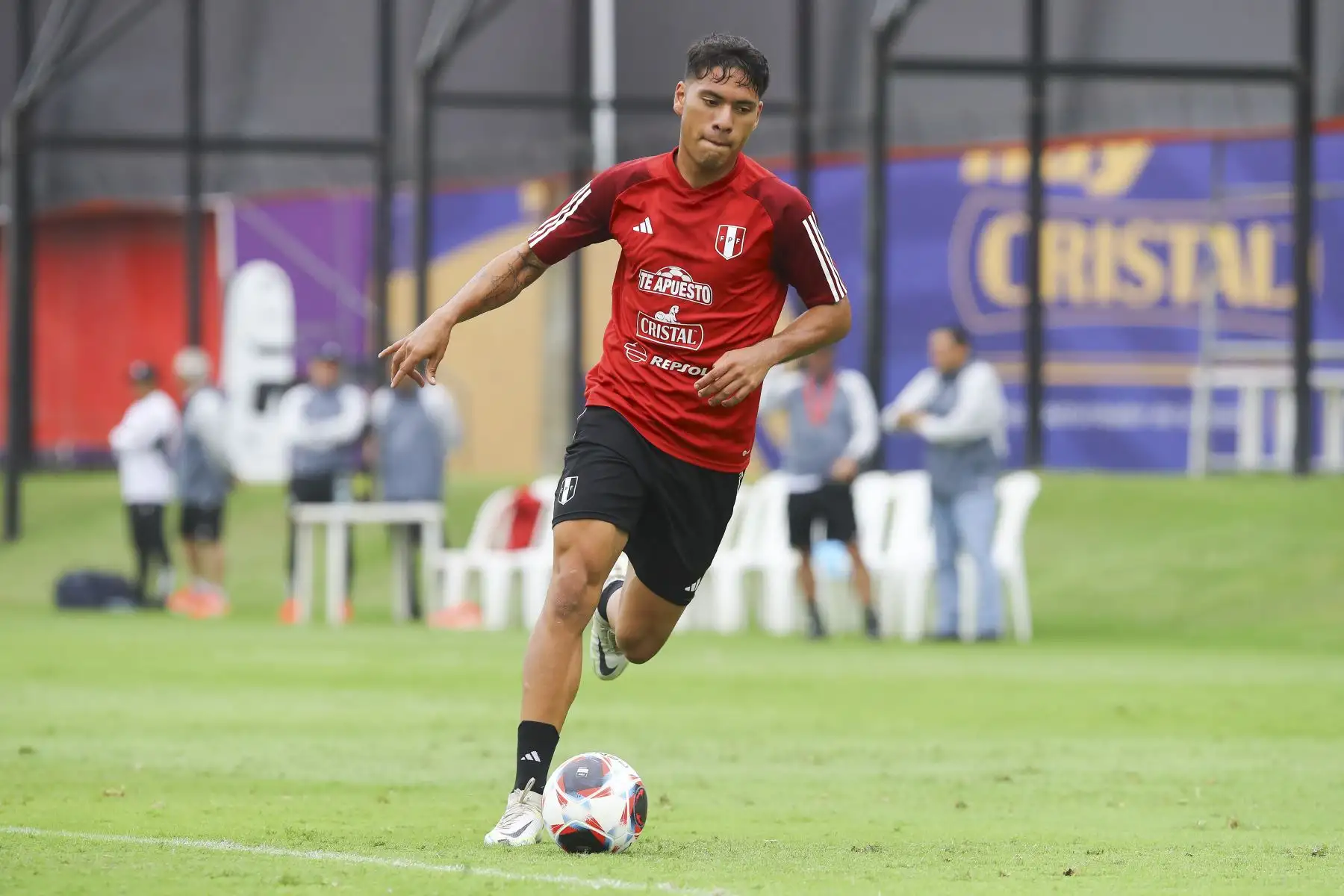 Jugadores de la Selección Peruana de Fútbol continúan con sus entrenamientos en la Videna de San Luis con miras a sus próximos partidos de Eliminatorias rumbo al Mundial de Fútbol 2026. Foto: FPF