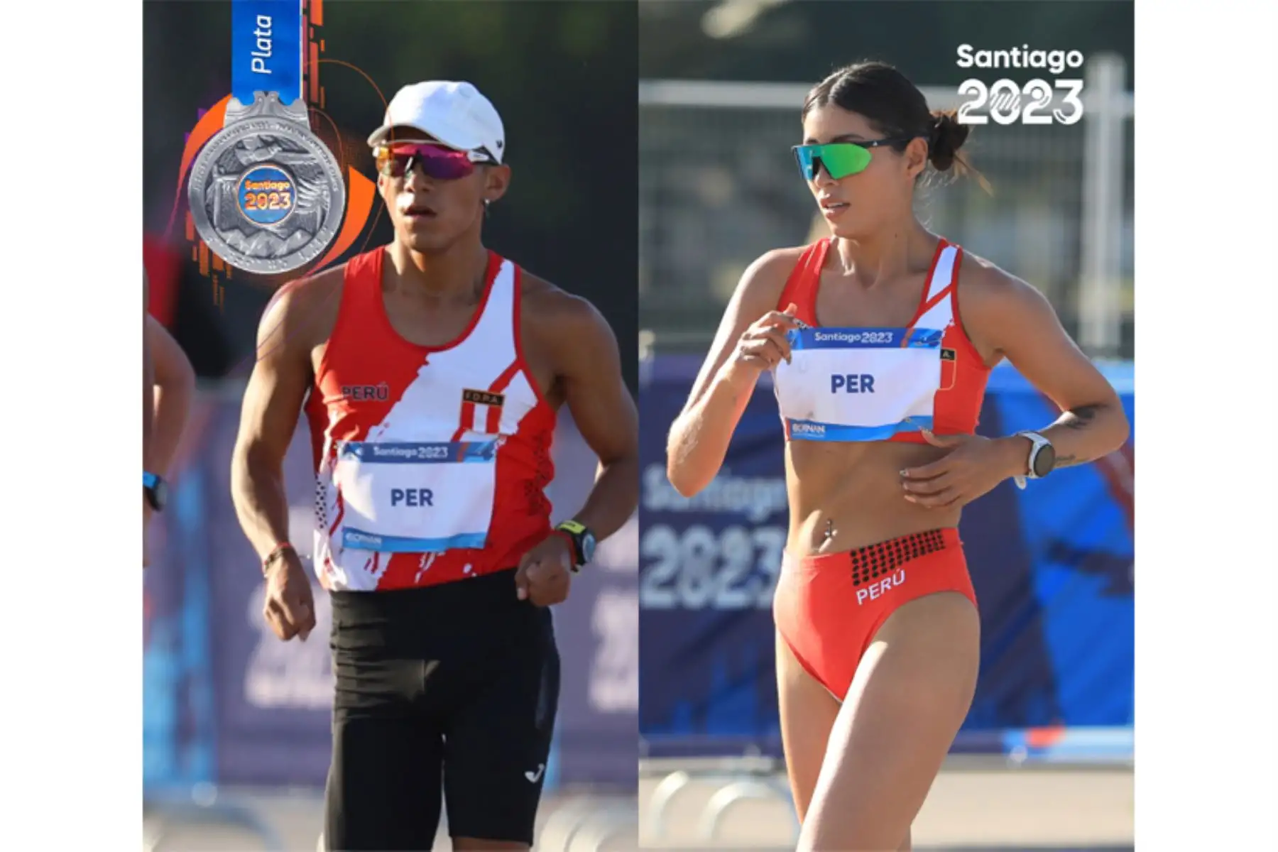 Kimberly García y César Rodríguez, integrantes del Programa de Apoyo al Deportista (PAD) del IPD, conquistaron la presea de plata en la prueba de relevos mixtos en Santiago 2023. Foto: IPD