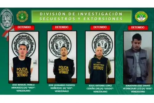 Policía Nacional detiene a 4 venezolanos integrantes de la banda delincuencial "Los Gallegos". Foto: PNP