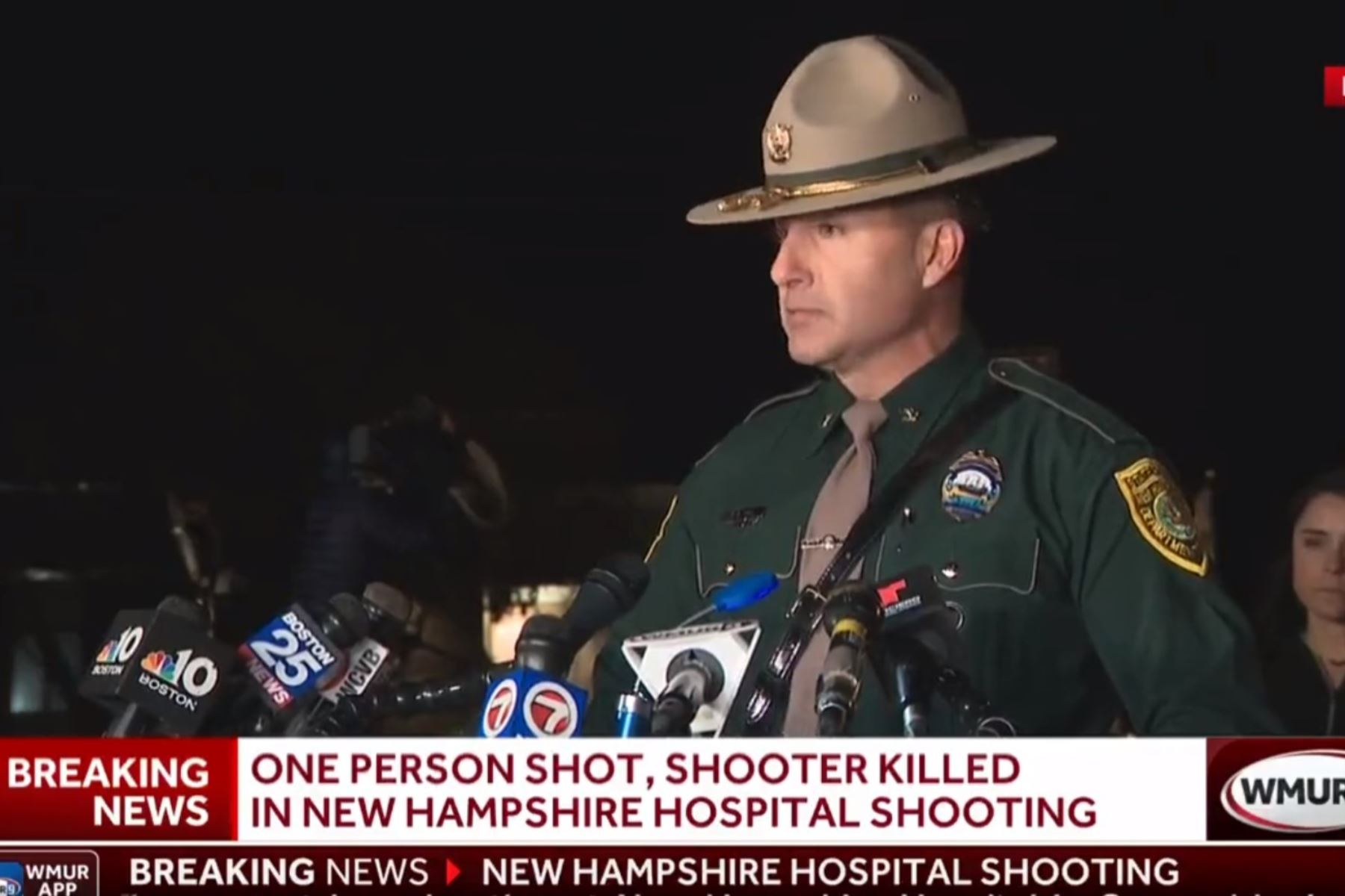 Un vocero de la policía informa sobre el tiroteo registrado este viernes en New Hampshire. Imagen: Captura de pantalla/Internet.