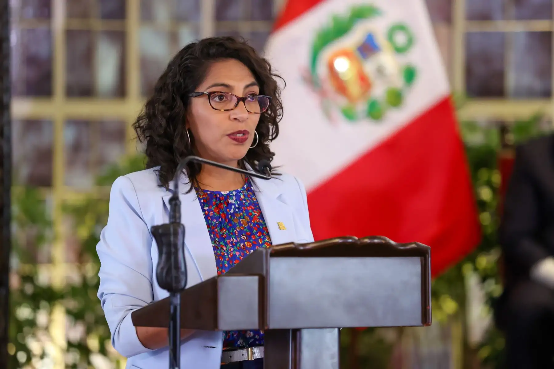 Exposición de la ministra de Cultura, Leslie Urteaga, durante la presentación del quinto balance de gestión del Gobierno a cargo de la presidenta Dina Boluarte, junto a los miembros del Consejo de Ministros. Foto: ANDINA/Presidencia