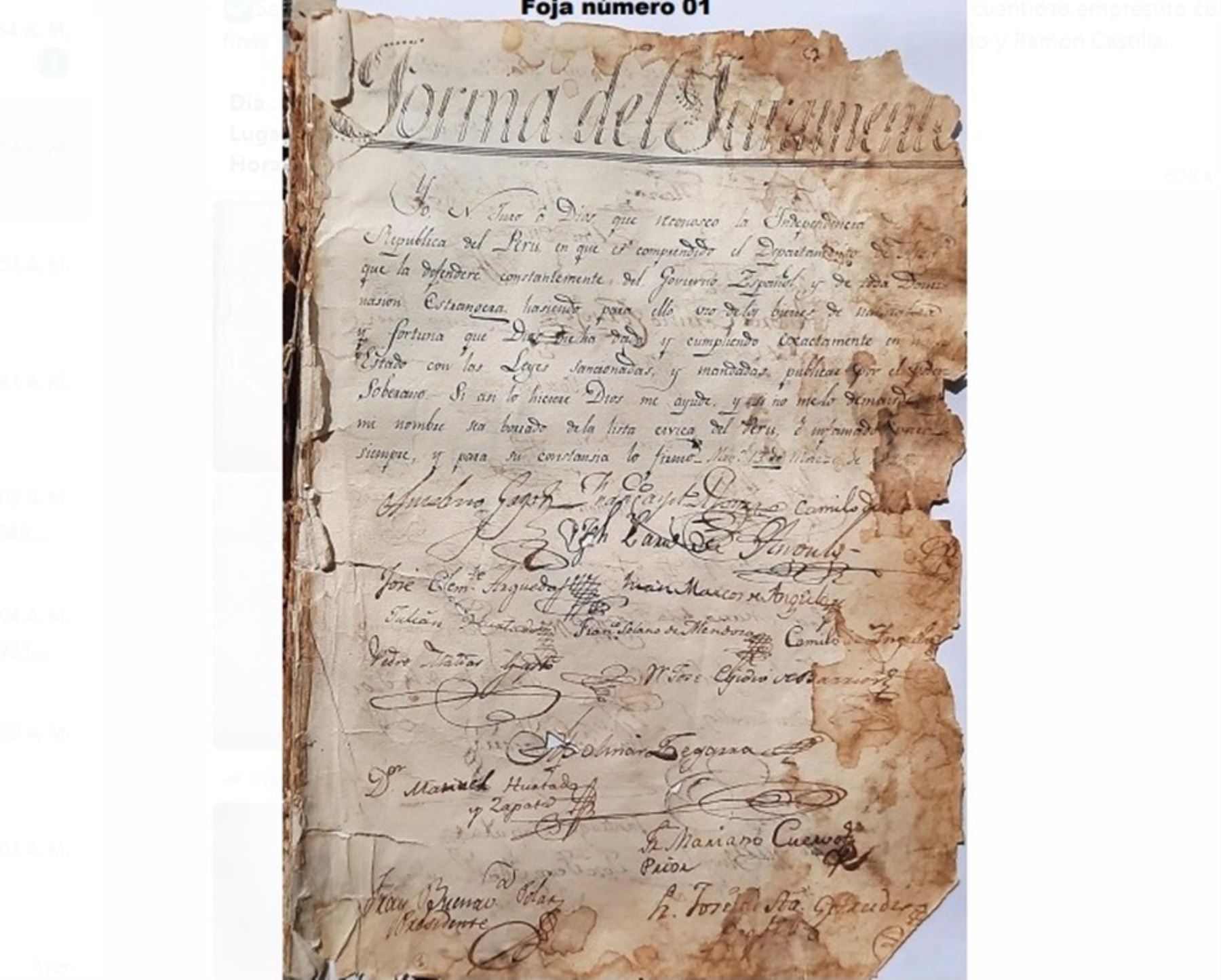 El Archivo General de la Nación entregará mañana sábado 25 el primer libro de actas de firmantes de independencia de Moquegua que fue restaurado por especialistas de esta institución.