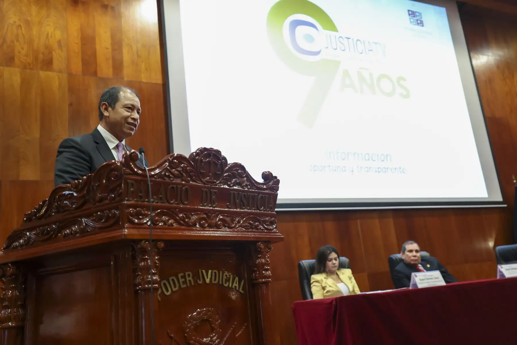 Ministro de Trabajo, Daniel Maurate, durante la ceremonia por el aniversario de Justicia TV.Foto: ANDINA/Juan Carlos Guzmán Negrini