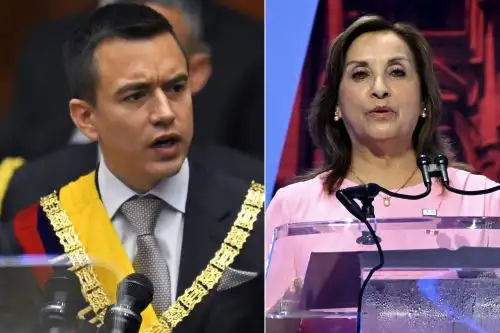 Daniel Noboa, presidente de Ecuador, y Dina Boluarte, presidenta de Perú. AFP