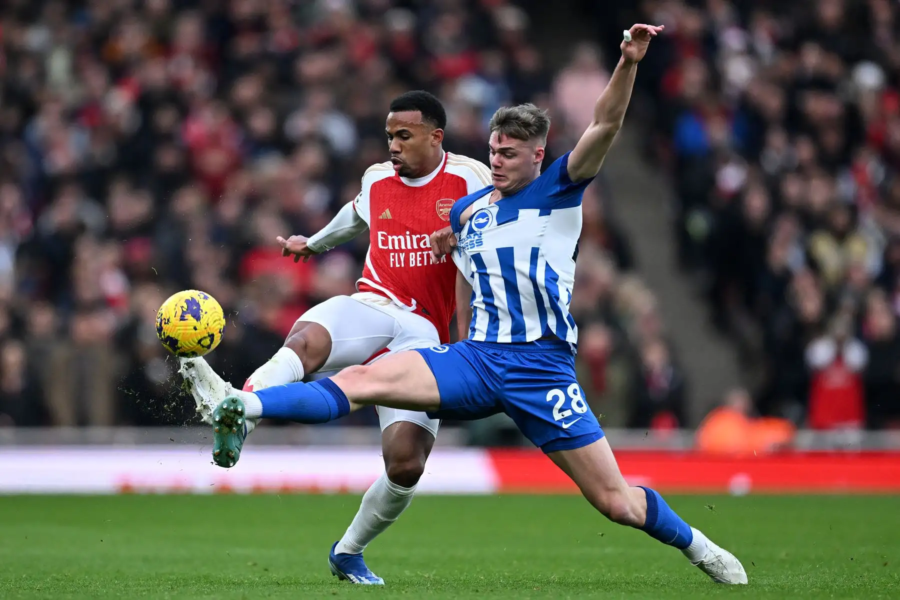 Con goles de Gabriel Jesús y Kai Havertz, el Arsenal supera por 2-0 al Brighton durante el partido de fútbol de la jornada 17 de la Premier League inglesa en el Estadio Emirates de Londres. Foto: AFP