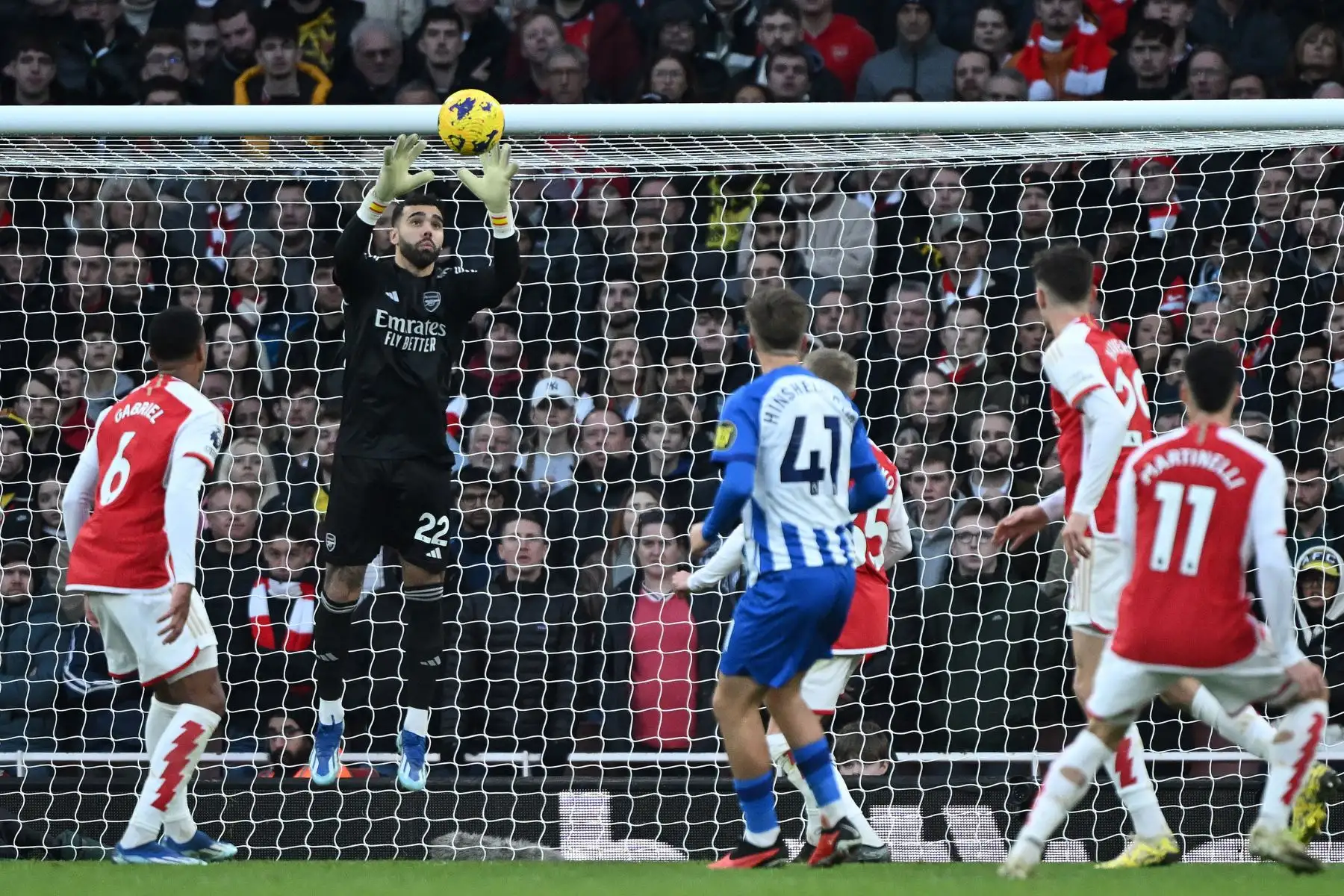 Con goles de Gabriel Jesús y Kai Havertz, el Arsenal supera por 2-0 al Brighton durante el partido de fútbol de la jornada 17 de la Premier League inglesa en el Estadio Emirates de Londres. Foto: AFP