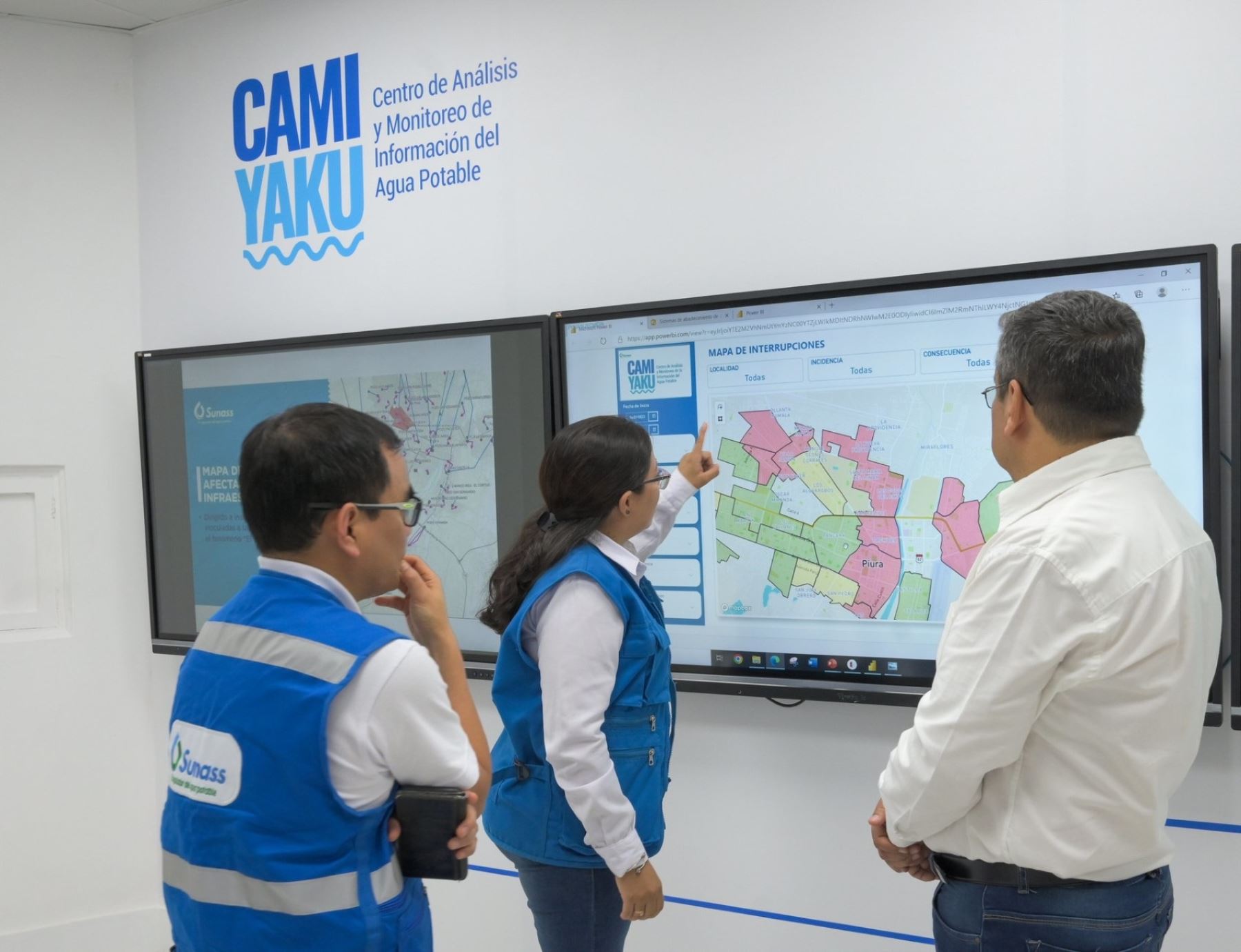 El centro de monitoreo de la Sunass, CamiYaku Norte analizará y procesará información sobre el estado del servicio de agua potable en seis regiones del norte del país ante la posible llegada del Fenómeno El Niño. ANDINA/Difusión