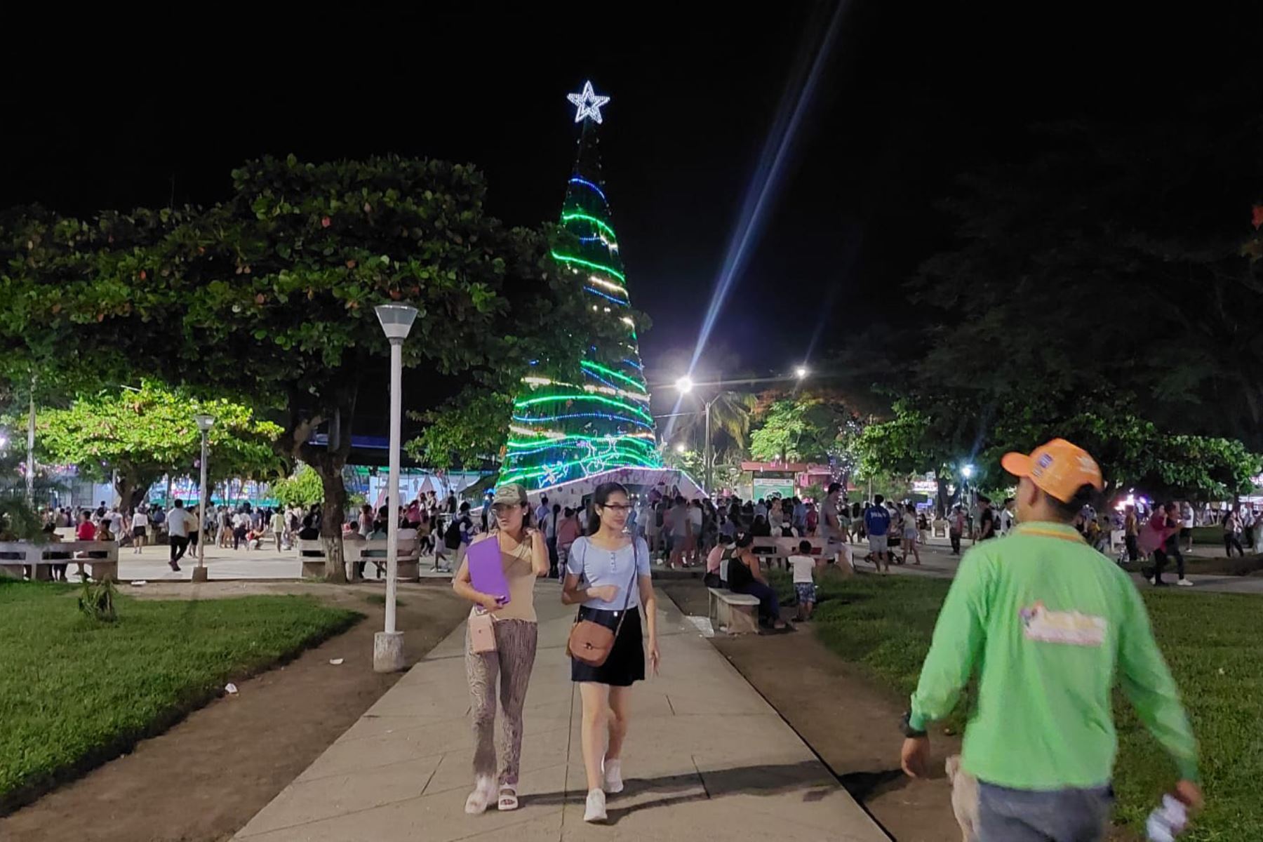 El árbol de Navidad instalado en la plaza Juan Valer Sandoval de Pichanaqui tiene 23 metros de altura y fue construido por trabajadores de la municipalidad distrital. Foto: ANDINA/Difusión