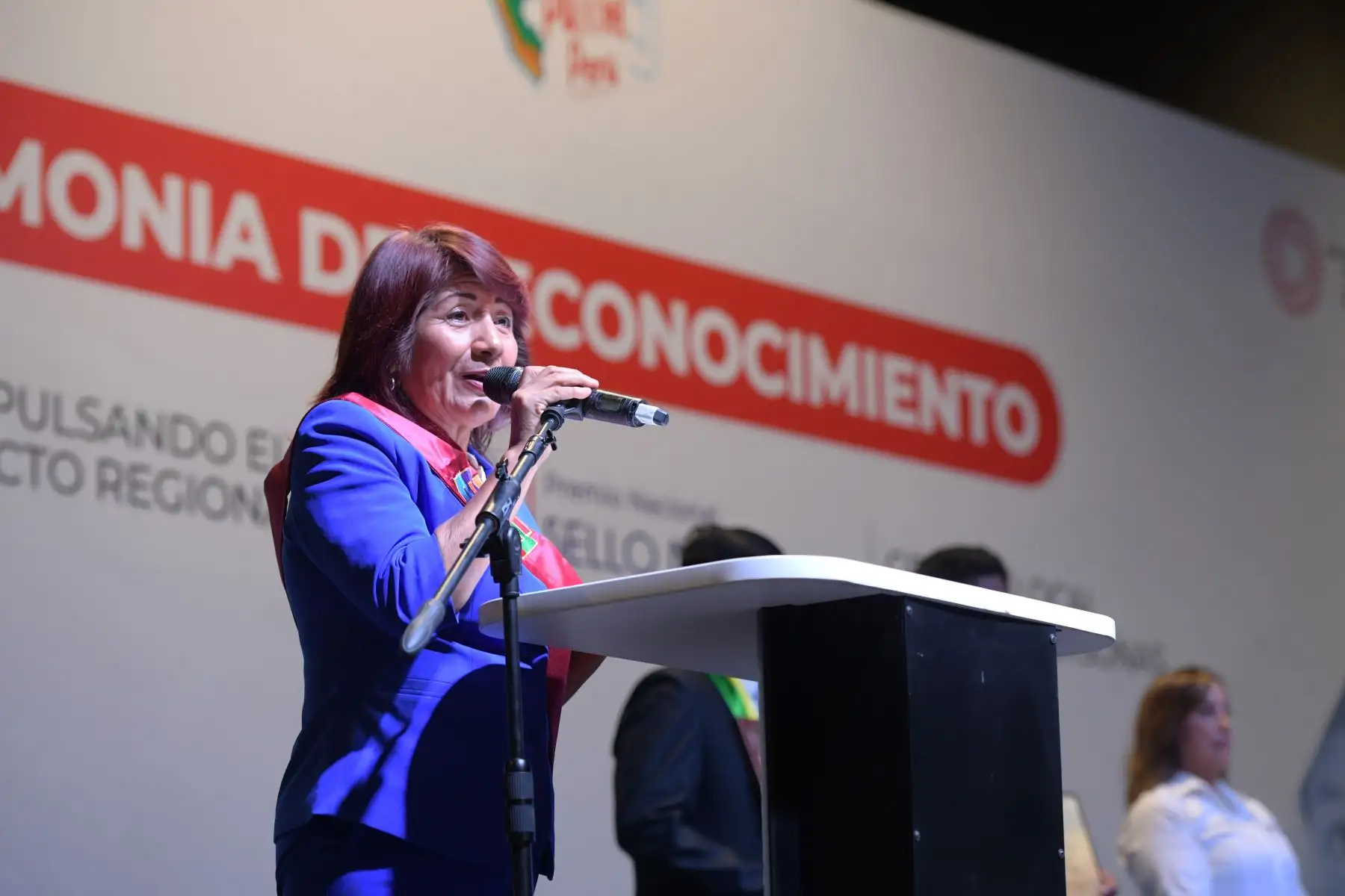 La mandataria Dina Boluarte participó en la séptima edición del Premio Nacional Sello Municipal y el reconocimiento del bono por buen cumplimiento del Fondo de Estímulo de Estímulo al Desempeño y Resultados Foto: ANDINA/Difusión