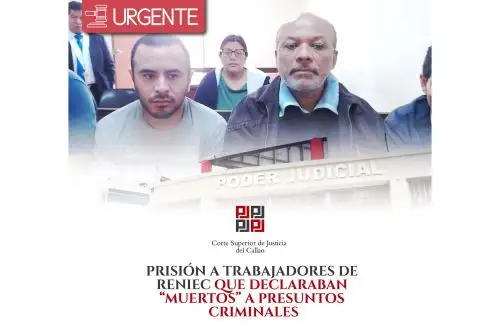 La PNP capturó a seis funcionarios del Registro Nacional de Identidad (Reniec) tras descubrirse que Declararon oficialmente fallecidas a 12 personas con problemas judiciales por robo, narcotráfico o violación sexual. ANDINA/ Internet.