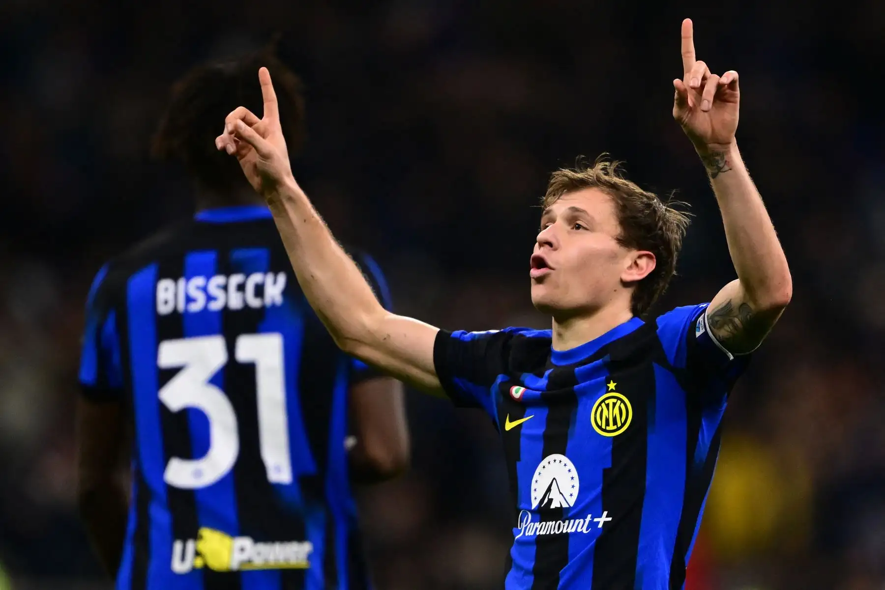 Con goles de Bisseck y Barella, el Inter derrotó por 2-0 al Lecce en el estadio San Siro de Milán, por la fecha 17 de la Serie A italiana. Foto: AFP
