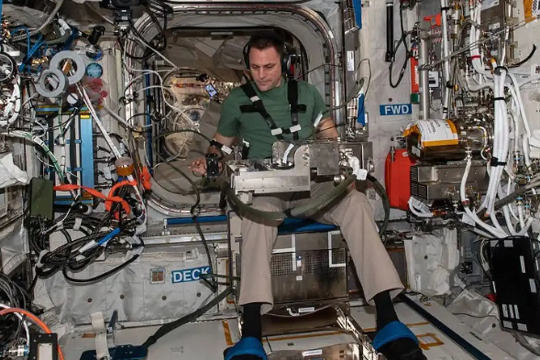 El astronauta de la NASA Josh Cassada realiza varias series de movimientos para GRIP, un experimento centrado en la manera como los astronautas agarran y manipulan objetos en microgravedad. Los datos de los experimentos de GRIP podrían identificar peligros potenciales para los astronautas cuando se desplazan entre entornos con diferentes niveles de gravedad.
Foto: NASA