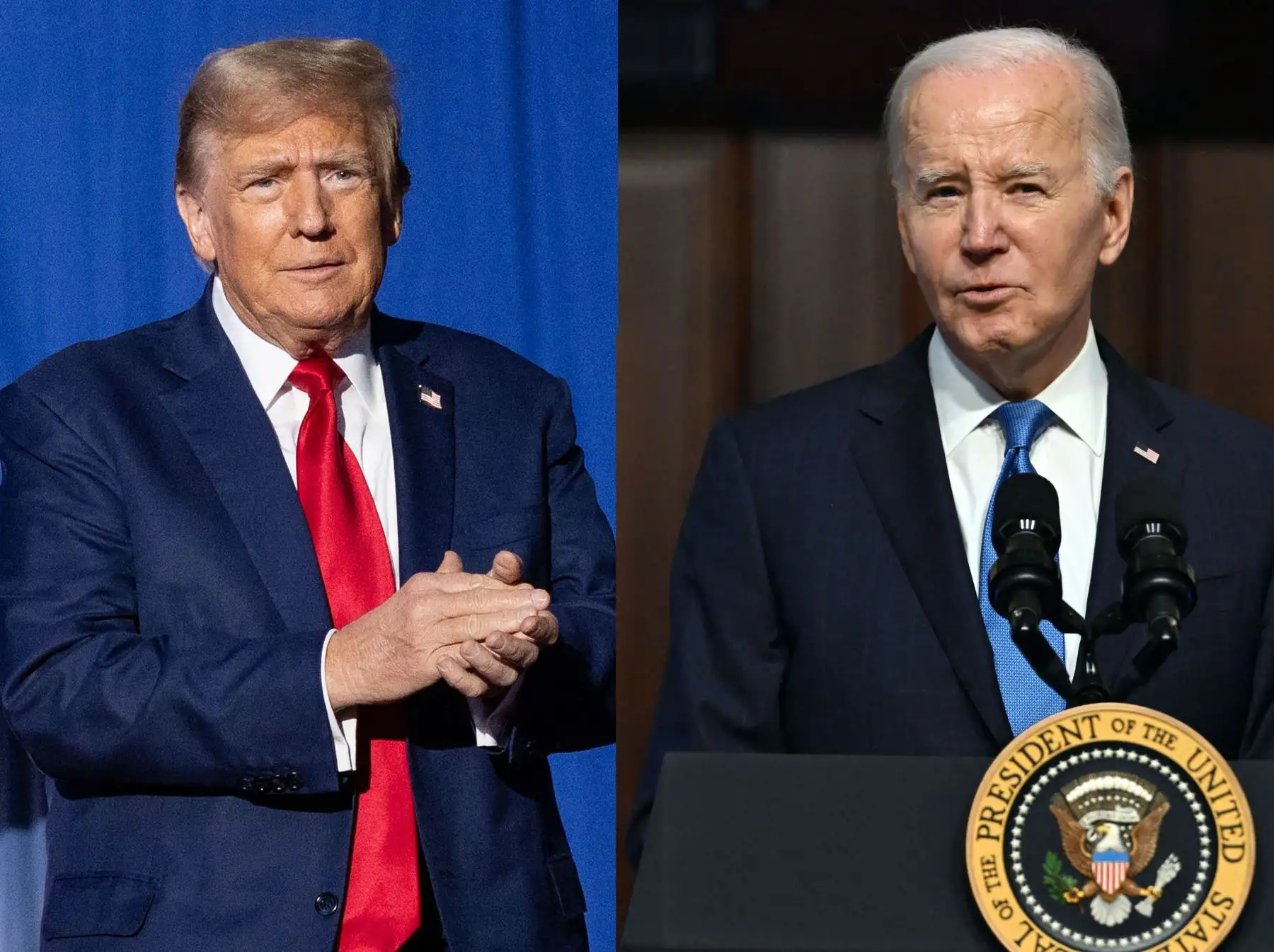 Entre los votantes menores de 35 años, Trump (izquierda) ahora lidera con un 37 % frente al 33 % de Biden (derecha). Foto: AFP