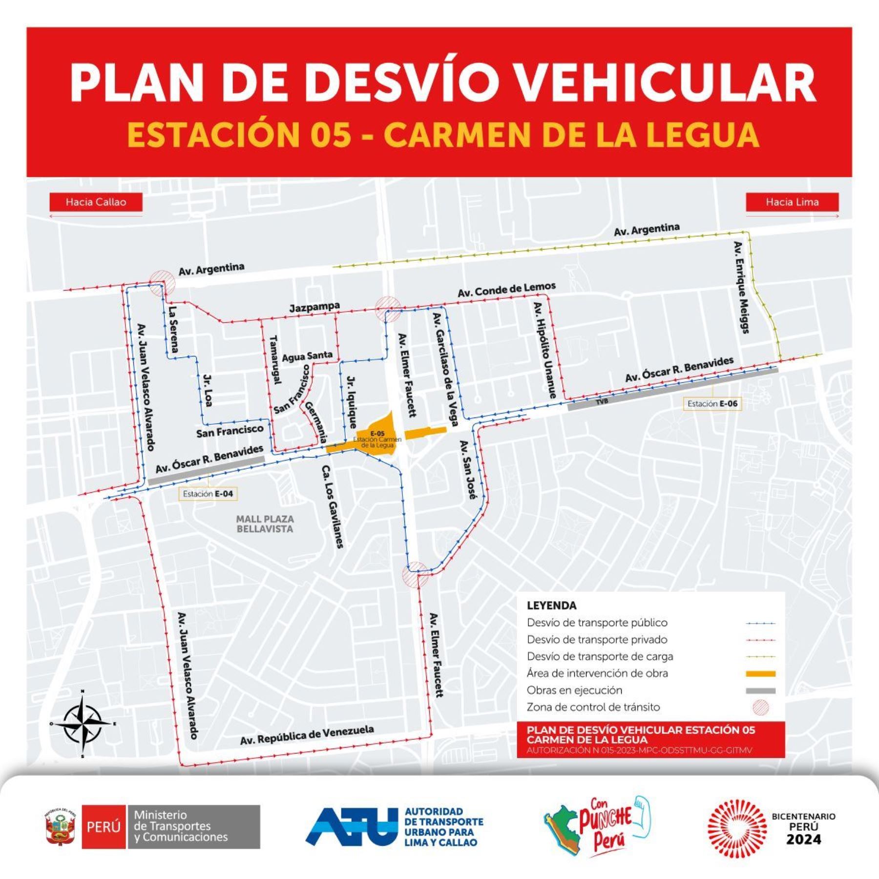 ATU anuncia desvío vehicular en Callao por próxima construcción de la estación Carmen de La Legua de la línea 2 del Metro de Lima y Callao.  Foto: ATU