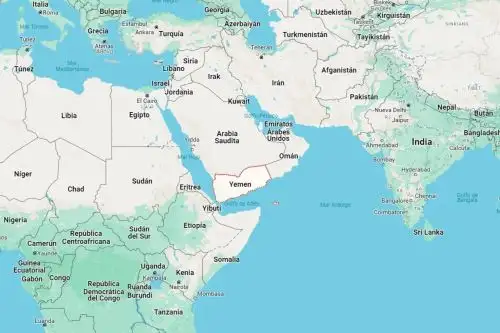 Mapa de localización de Yemen y el Mar Rojo, nueva zona de tensiones en Medio Oriente. Imagen: Google Maps.