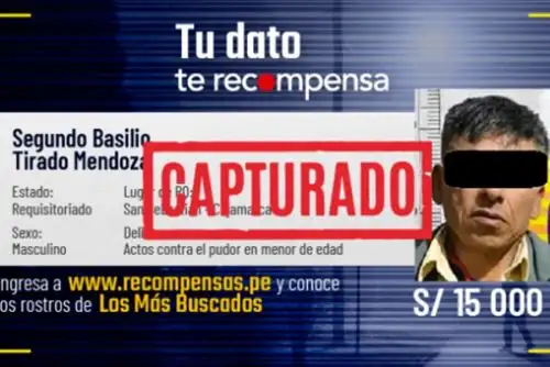 La Policía Nacional del Perú detuvo en Cajamarca a un requisitoriado incluido en el Programa de Recompensas del Ministerio del Interior por el delito contra la libertad sexual, en la modalidad de actos contra el pudor, en agravio de una menor de edad.