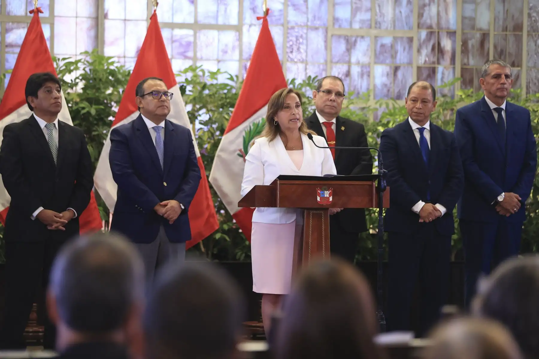 La presidenta de la república, Dina Boluarte Zegarra, participa en la conmemoración del Día de la Lucha contra el Trabajo Forzoso. Foto: ANDINA/Prensa Presidencia