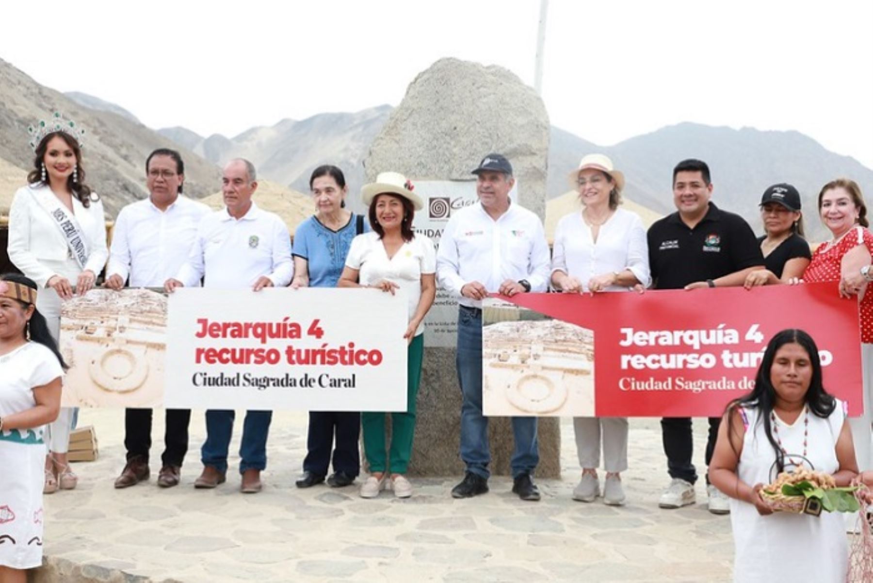 La ceremonia de reconocimiento a Caral contó también la participación de la viceministra de Turismo, Madeleine Burns; la gobernadora regional de Lima, Rosa Vásquez; el alcalde provincial de Barranca, Luis Ueno; el alcalde distrital de Supe, Miguel Bragayrac; y la directora de la Zona Arqueológica Caral, Unidad Ejecutora 003 del Ministerio de Cultura, Ruth Shady.