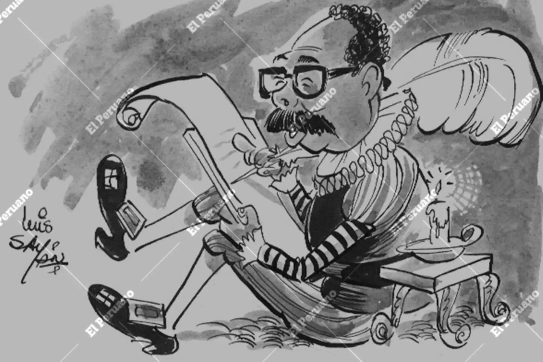 Lima - Década 1970 / Dibujo del decimista Nicomedes Santa Cruz. difusor de la cultura afroperuana. Archivo Histórico de El Peruano / Luis Sayán.