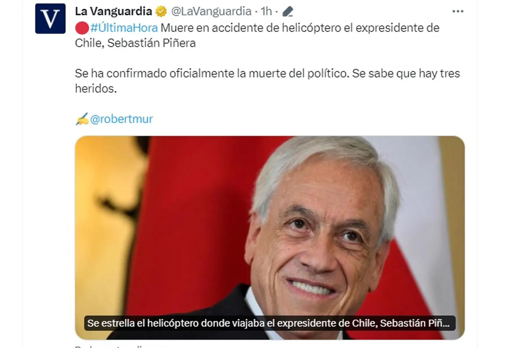 Diario La Vanguardia. Así informan los medios internacionales el fallecimiento del ex- presidente de Chile, Sebastián Piñera.
Foto: Captura TV