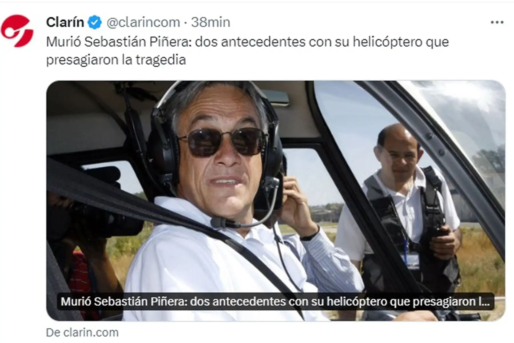 Diario Clarín. Así informan los medios internacionales el fallecimiento del ex- presidente de Chile, Sebastián Piñera.
Foto: Captura TV