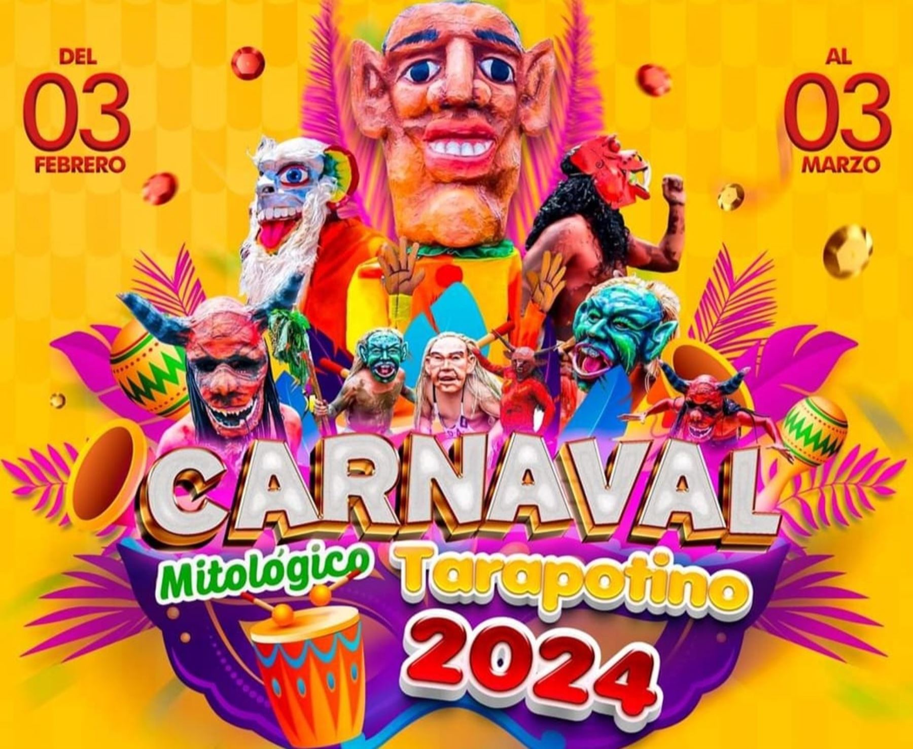 Con una gran variedad de actividades, la ciudad de Tarapoto, región San Martín, inició los festejos de su "Carnaval Mitológico 2024" y espera la visita de 20,000 turistas. ANDINA/Difusión