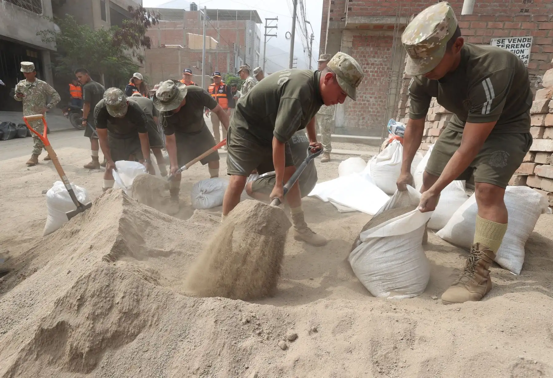 Miembros del Batallón de Ingeniería N°21 del Ejército del Perú realizaron tareas de limpieza y conformación de diques en ribera del río Rímac, sector Zarumilla, como medida de respuesta ante posible inundación.Asimismo, el jefe de Indeci estuvo en la zona por disposición del MINDEF a fin de supervisar trabajos de descolmatación en la quebrada Huascarán, y coordinar con la autoridad local con el objetivo de evaluar medidas preventivas en salvaguarda de la población.
Foto: ANDINA/MINDEF