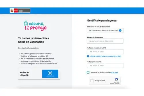 Al ingresar, el padre o la madre debe colocar sus datos y luego le aparecerá la opción “Ingresa al Carné de Vacunación de menores de edad”. Foto: ANDINA/Difusión