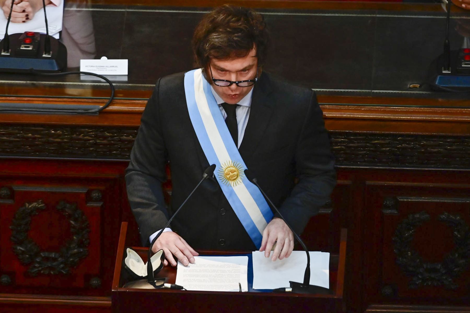 El presidente Javier Milei pronunció el 1 de marzo su discurso al inicio de las sesiones ordinarias en la Cámara de Diputados, en Buenos Aires (Argentina). Foto: EFE