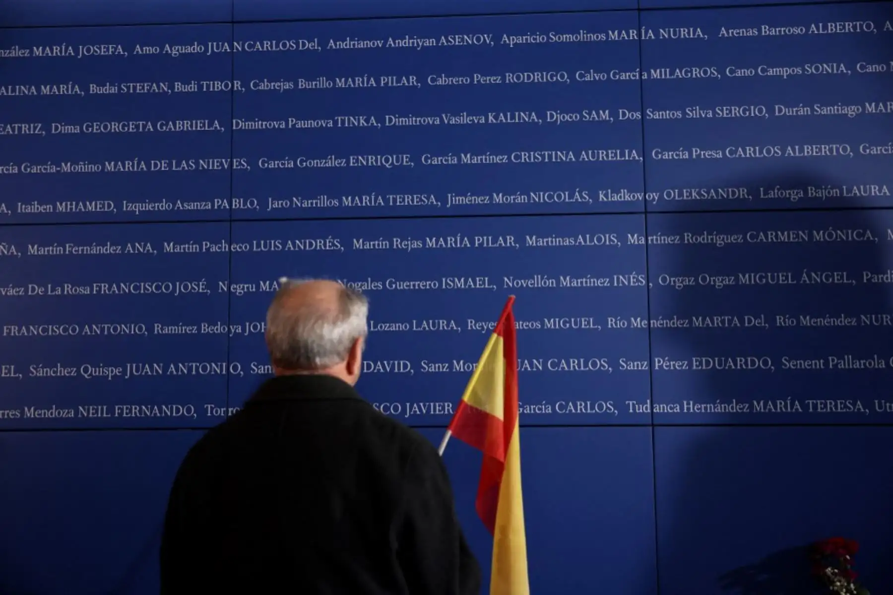 Panel con los nombres de las víctimas de los atentados del 11-M, que mataron a 192 personas el 11 de marzo de 2004. Foto: AFP