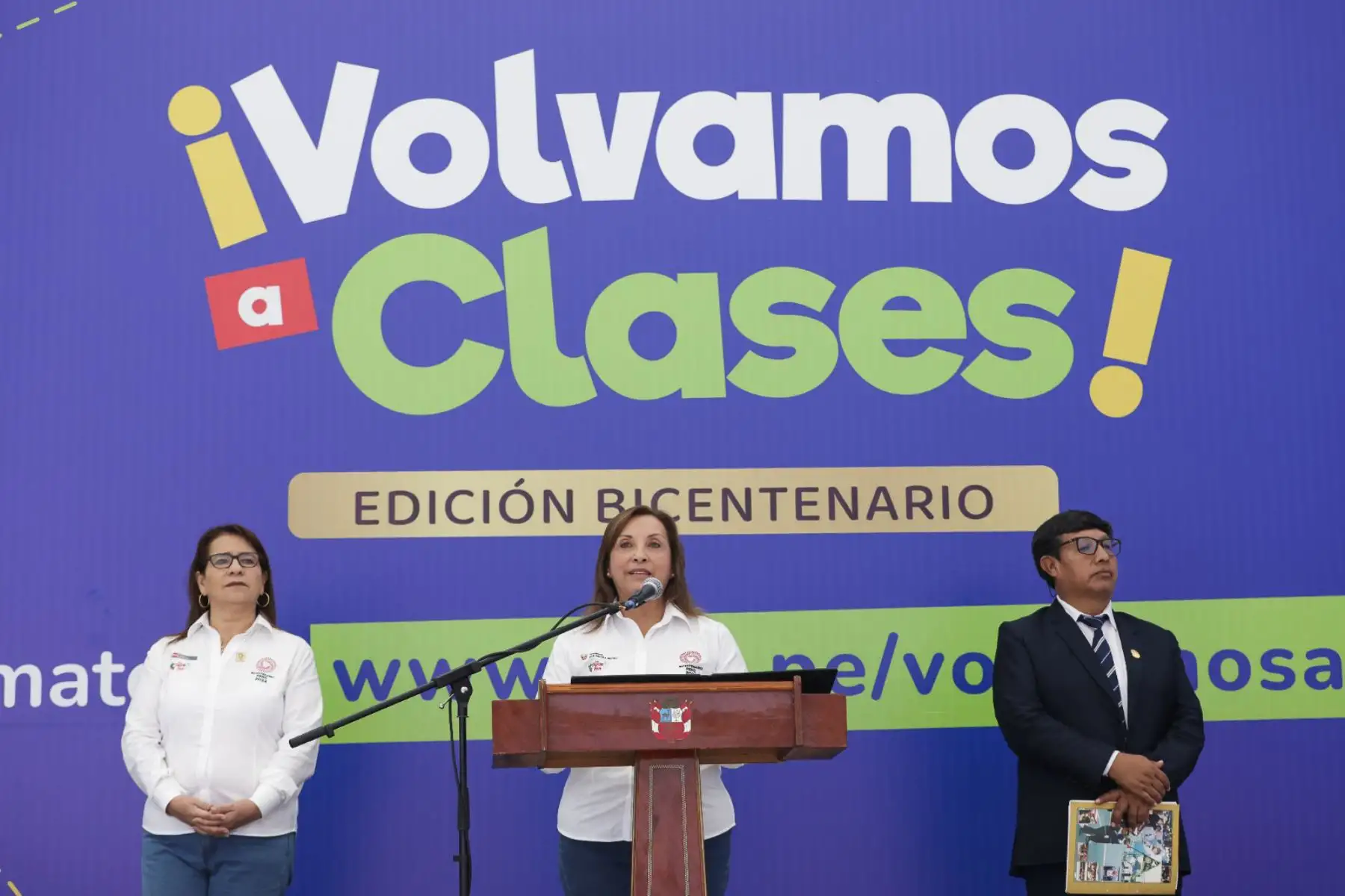 En el marco del inicio del año escolar 2024, la presidenta Dina Boluarte participa en la entrega de nuevas instalaciones de la I.E. San Felipe. Foto: ANDINA/ Prensa Presidencia