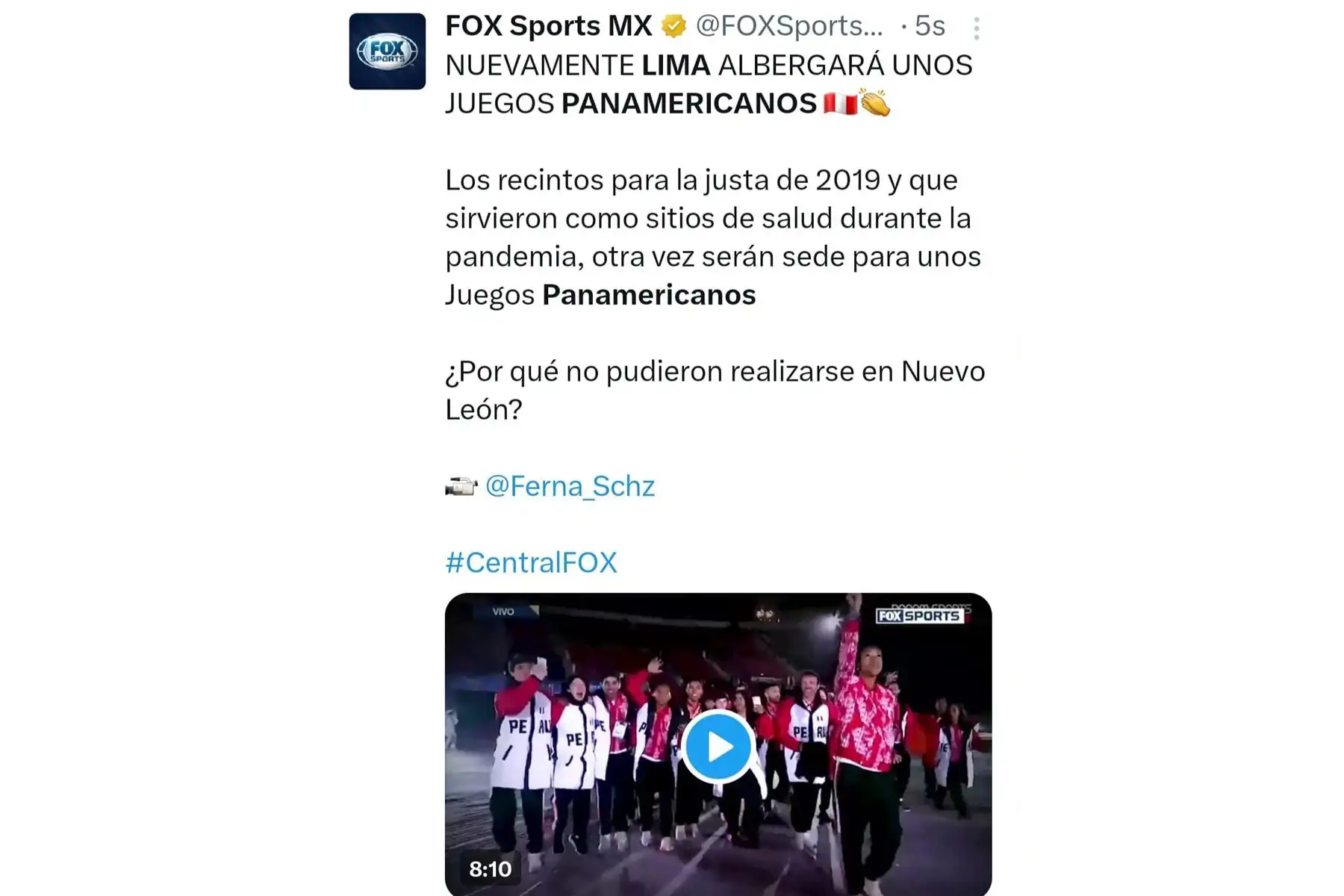 Así informó la cadena de noticias Fox Sports de México sobre la elección de la ciudad de Lima (Perú) como sede de los Juegos Panamericanos y Parapanamericanos 2027. Foto: INTERNET/Medios