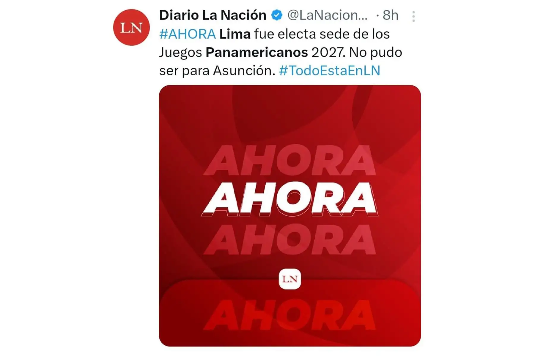 Así informó el Diario La Nación de Paraguay sobre la elección de la ciudad de Lima (Perú) como sede de los Juegos Panamericanos y Parapanamericanos 2027. Foto: INTERNET/Medios