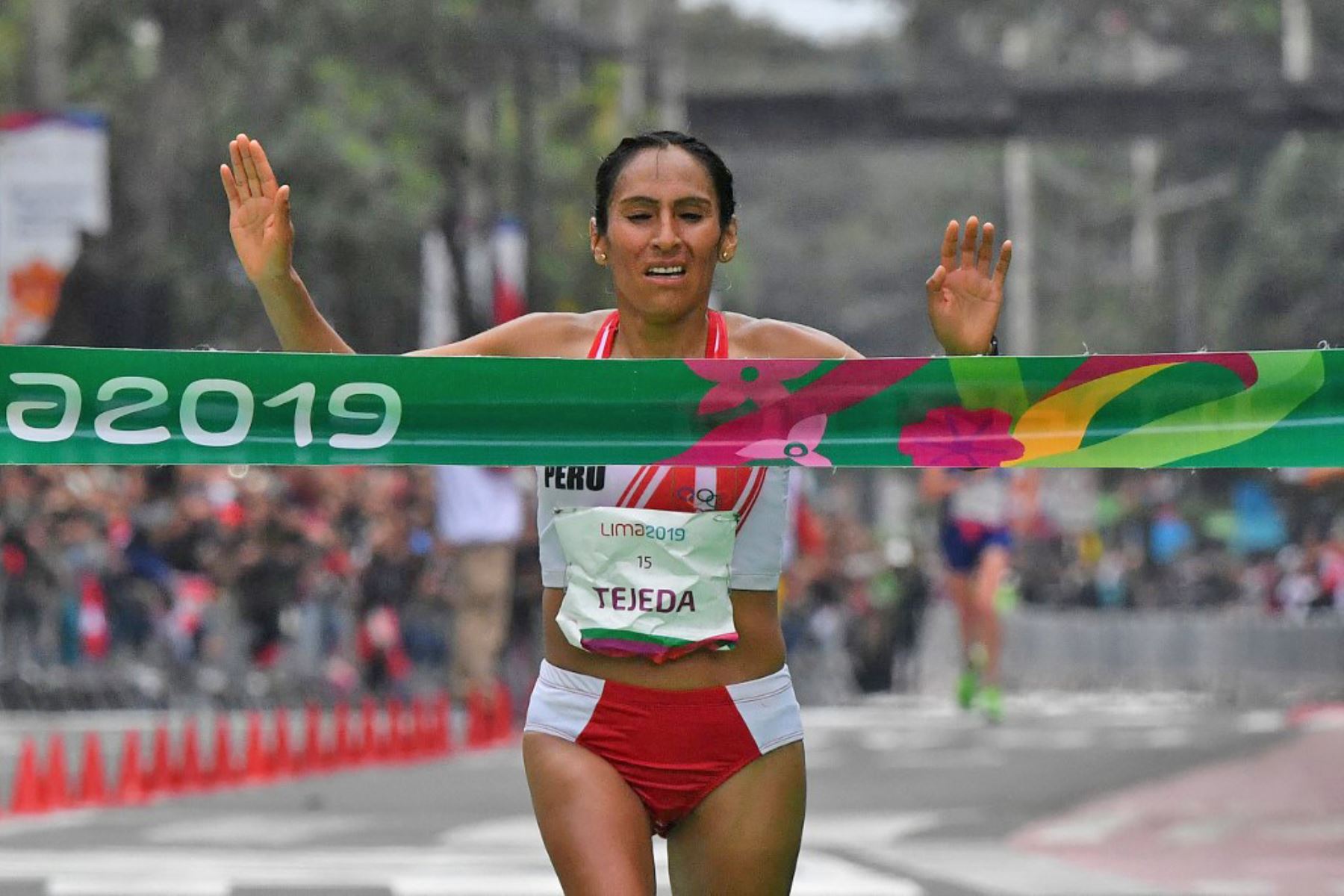 Gladys Tejeda gana el maratón femenino en los Juegos Panamericanos Lima 2019, el 27 de julio de 2019. Foto: AFP