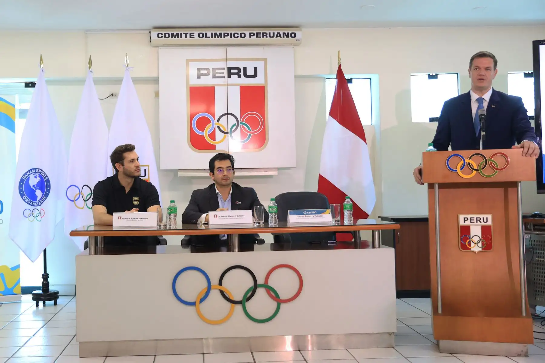 Conferencia de prensa del Comité Olímpico Peruano y Legado para informar acerca de los primeros detalles que garantizarán el éxito de los juegos Lima 2027. Estuvieron presentes Renzo Manyari, presidente del Comité Olímpico Peruano, Carlos Zegarra, director ejecutivo de Legado y Eduardo Romay. Foto: ANDINA/Jhonel Rodríguez Robles